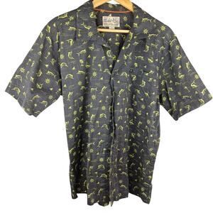 Salt Life Gray and Yellow-Green Patterned Men's Hawaiian Shirt